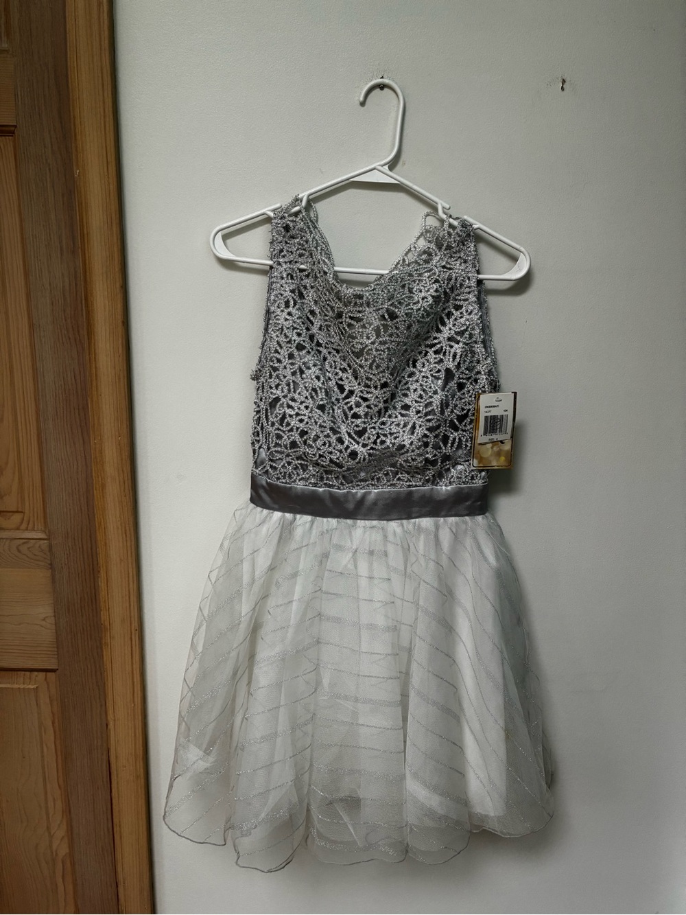 Trixxi Silver Lace & White Tulle Girls' Formal Dress